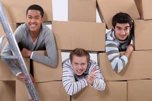 Packed boxes and furniture ready for domestic removals in Tooting
