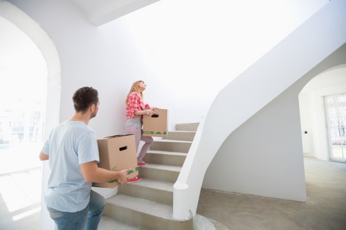 Boxes and household items arranged for a local move in Tooting